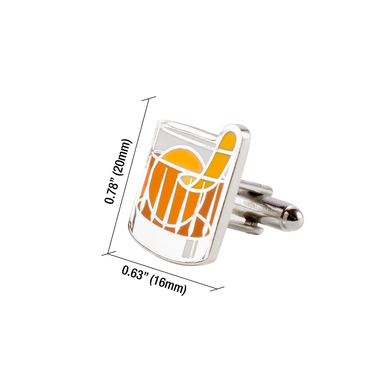 Old Fashioned cocktail cuff links dimensions.