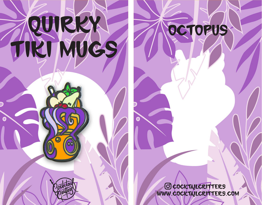 Quirky Tiki Octopus Mug Enamel Pin by Cocktail Critters