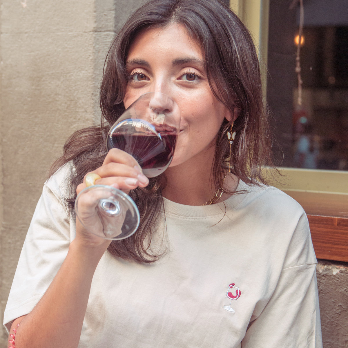 Red Wine Embroidered T-Shirt