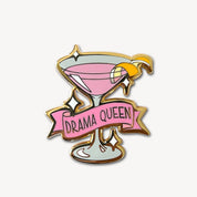 Cosmopolitan Cocktail Pin with Drama Queen Banner in Pink