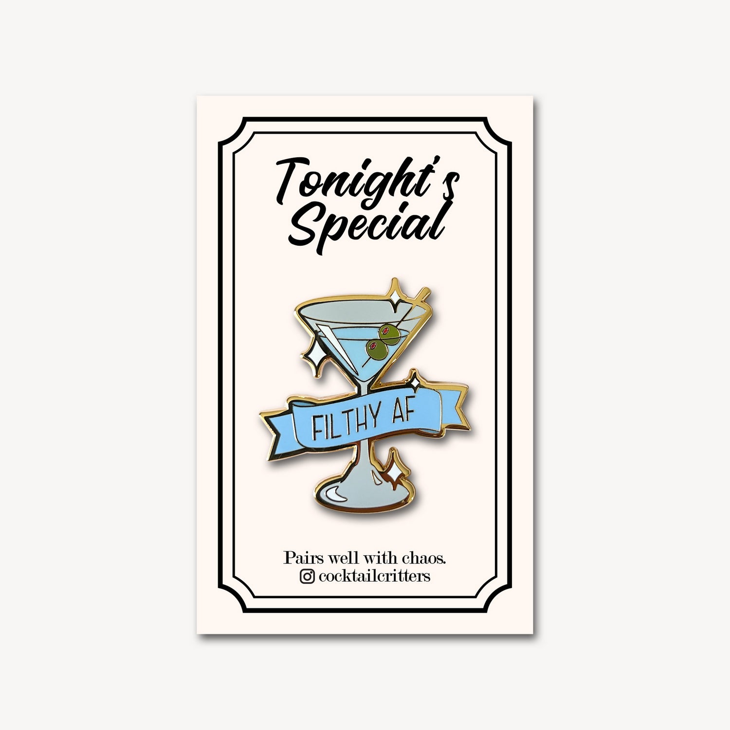 Dirty Martini Cocktail Pin with Filthy AF Flag in Blue