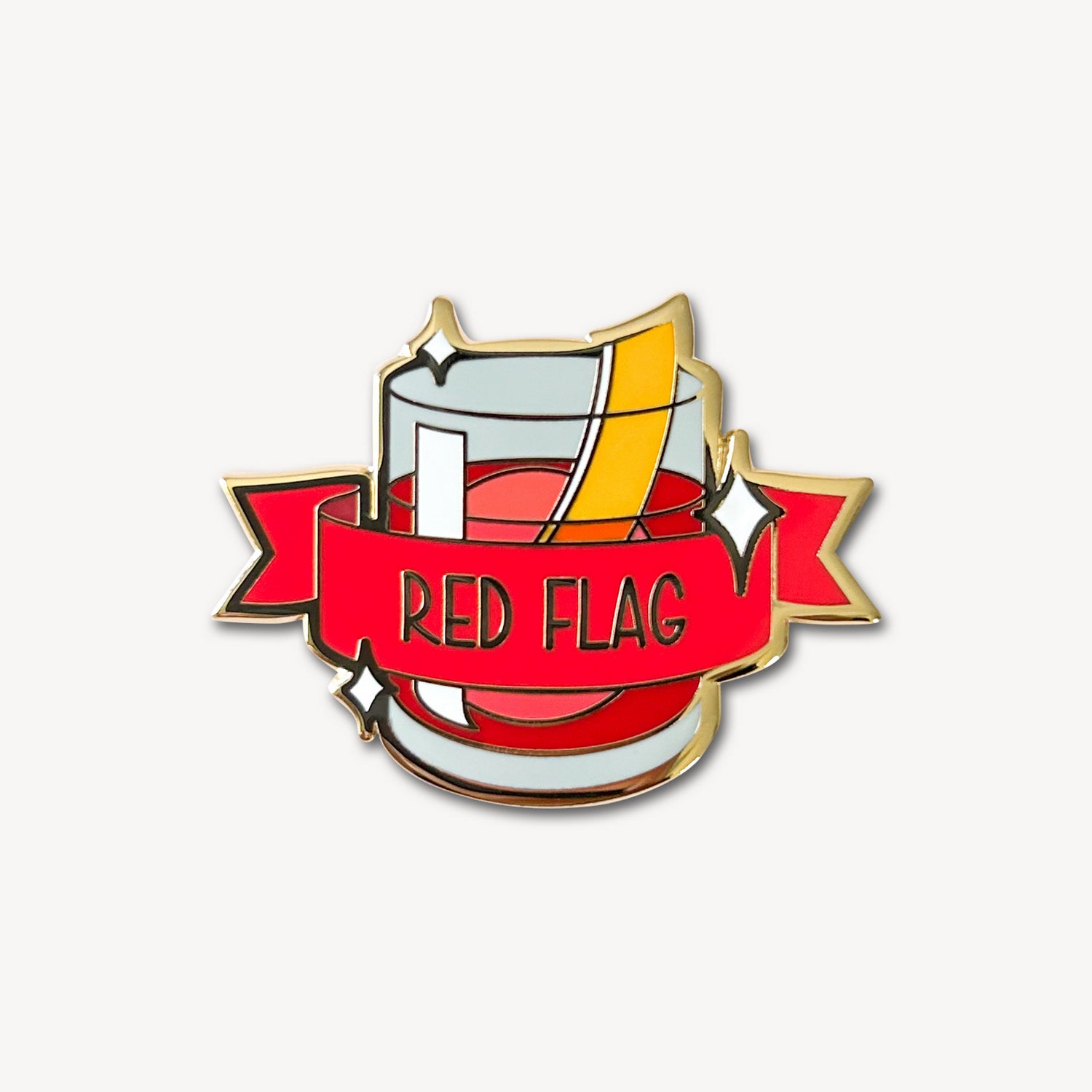 Negroni Cocktail Pin with Red Flag Banner in Red