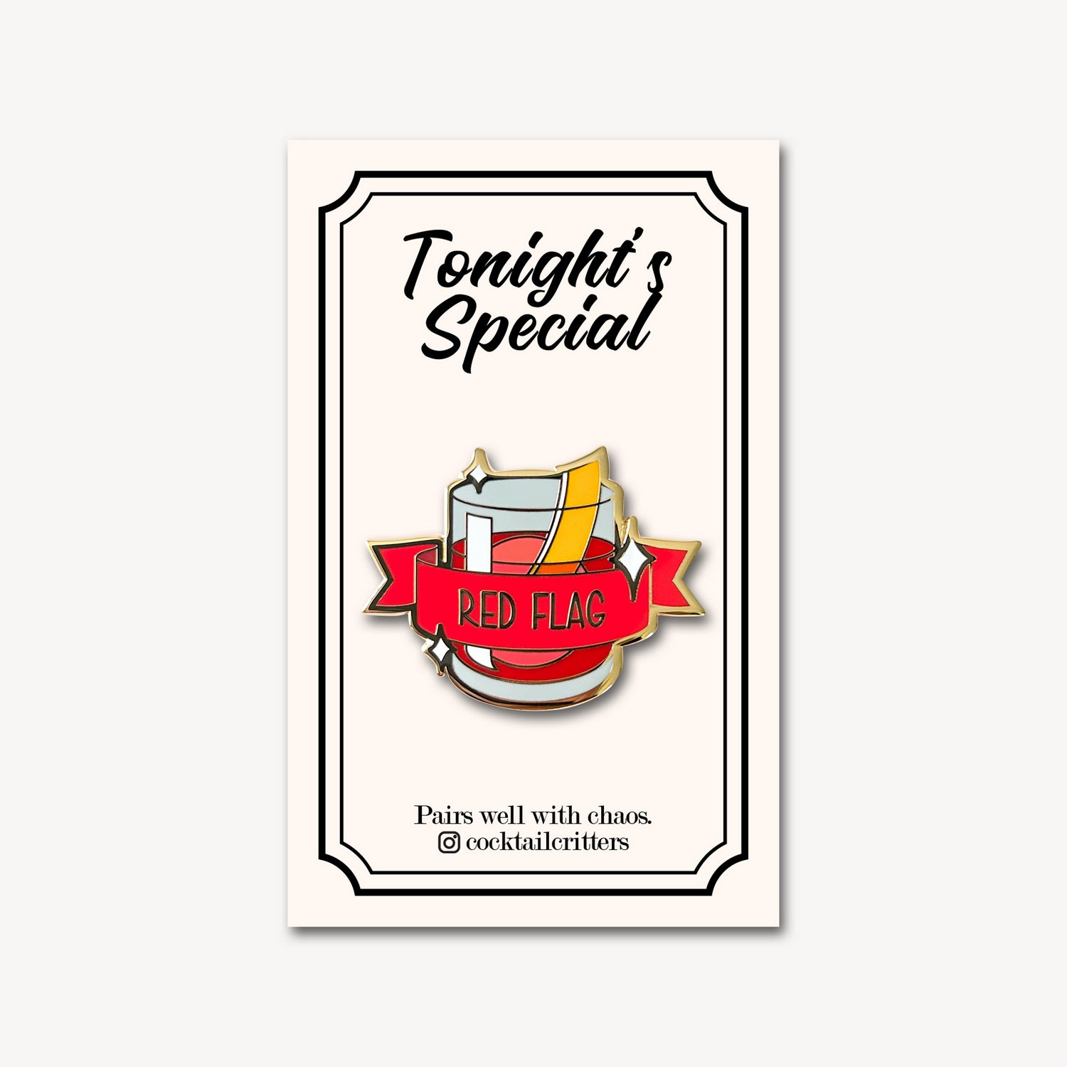 Negroni Cocktail Pin with Red Flag Banner in Red