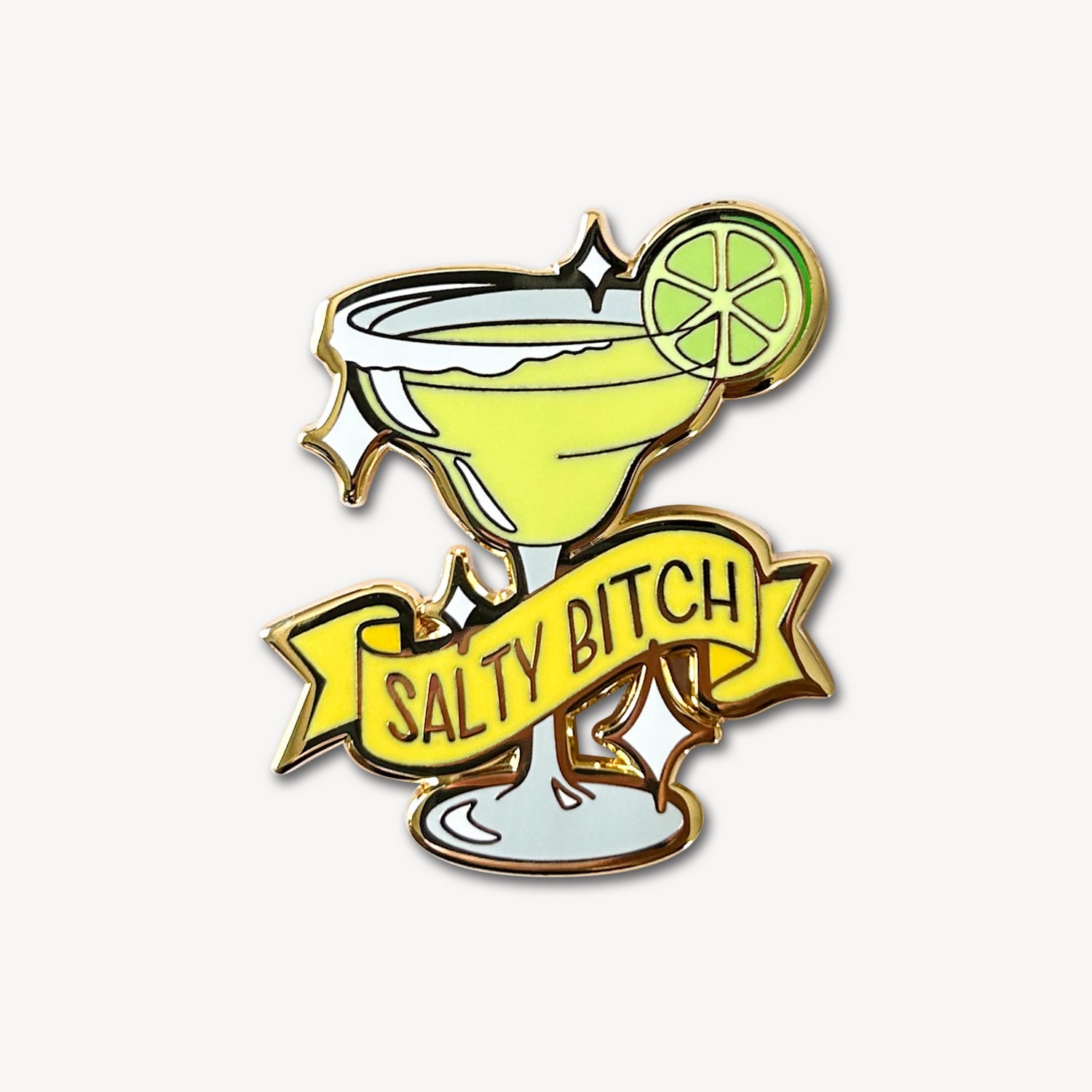 Margarita Cocktail Pin with Salty Bitch on Flag in Yellow