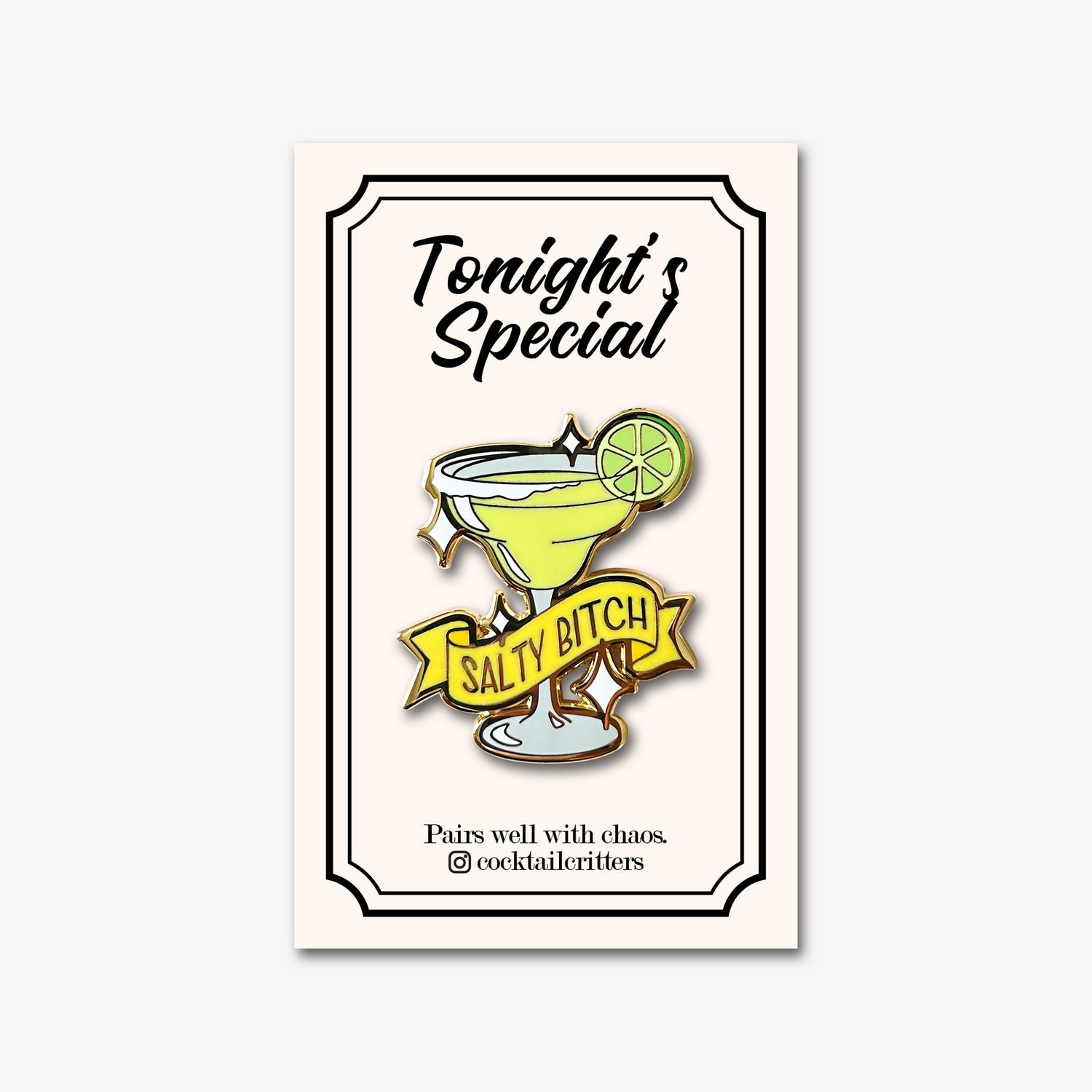 Margarita Cocktail Pin with Salty Bitch on Flag in Yellow