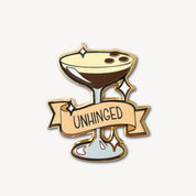 Espresso Martini Cocktail Pin with Unhinged on Flag in Beige
