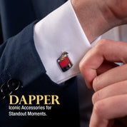 Negroni cocktail cuff links presented in a black gift box, perfect for father's day. 