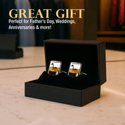 Scotch Ness Monster cuff links presented in a black gift box, perfect for father's day. 