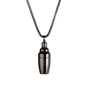 Black cocktail shaker pendant necklace with black box chain.