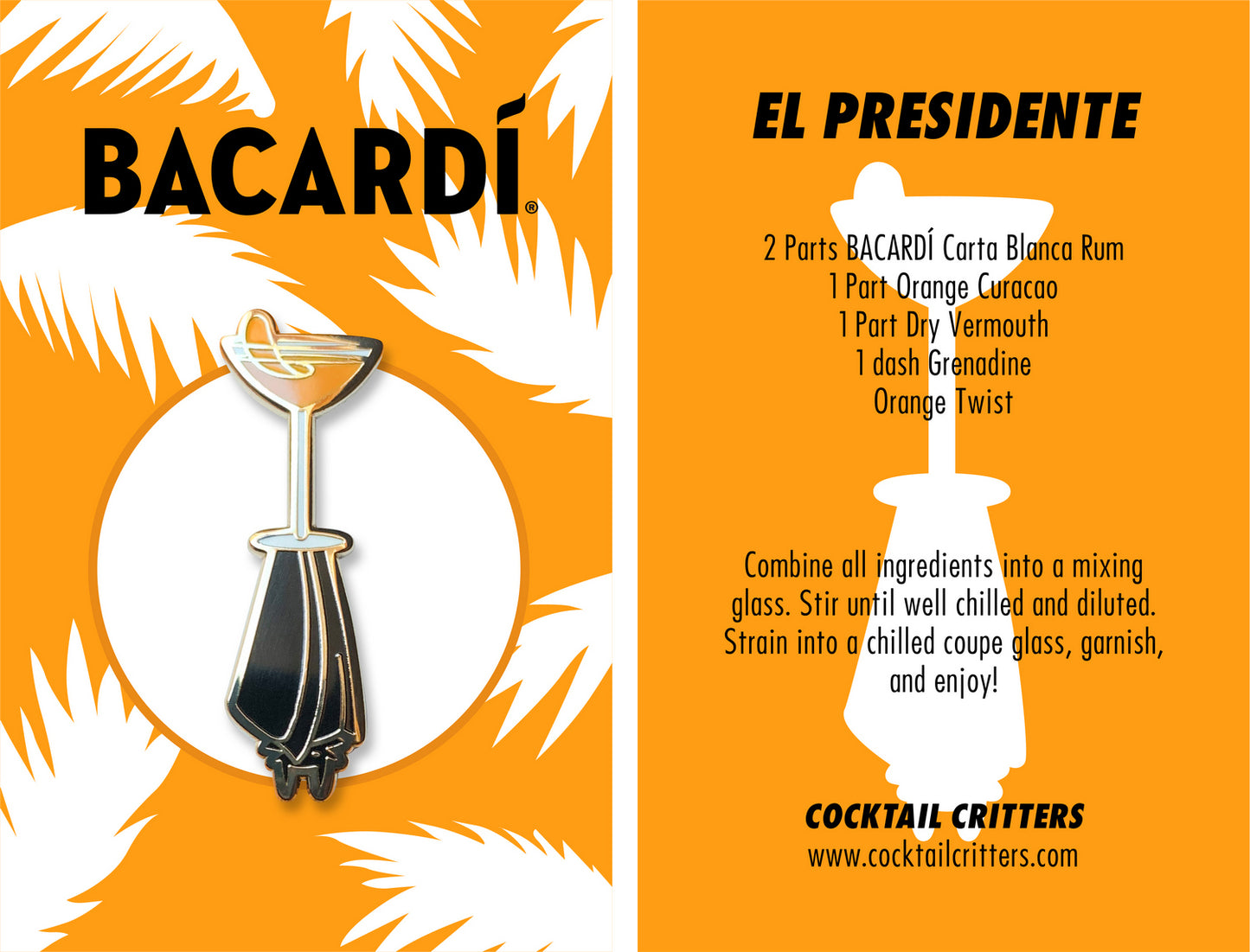 Bacardi El Presidente Cocktail Enamel Pin by Cocktail Critters