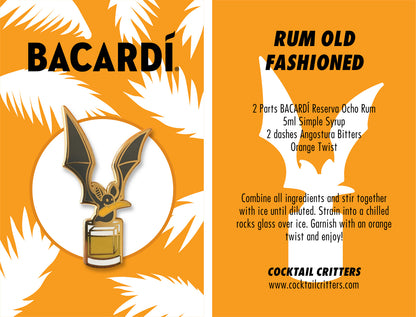 Bacardi Rum Old Fashioned Cocktail Enamel Pin by Cocktail Critters