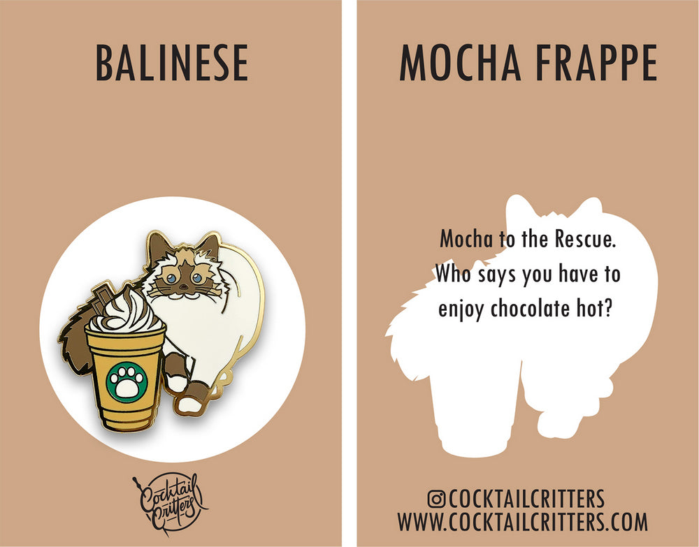 Balinese Cat & Mocha Frappe Coffee Hard Enamel Pin by Cocktail Critters