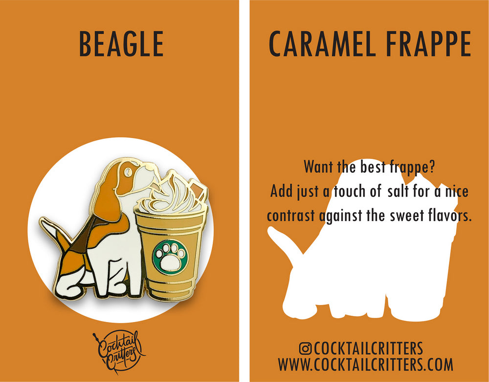 Beagle Dog & Caramel Frappe Coffee Hard Enamel Pin by Cocktail Critters