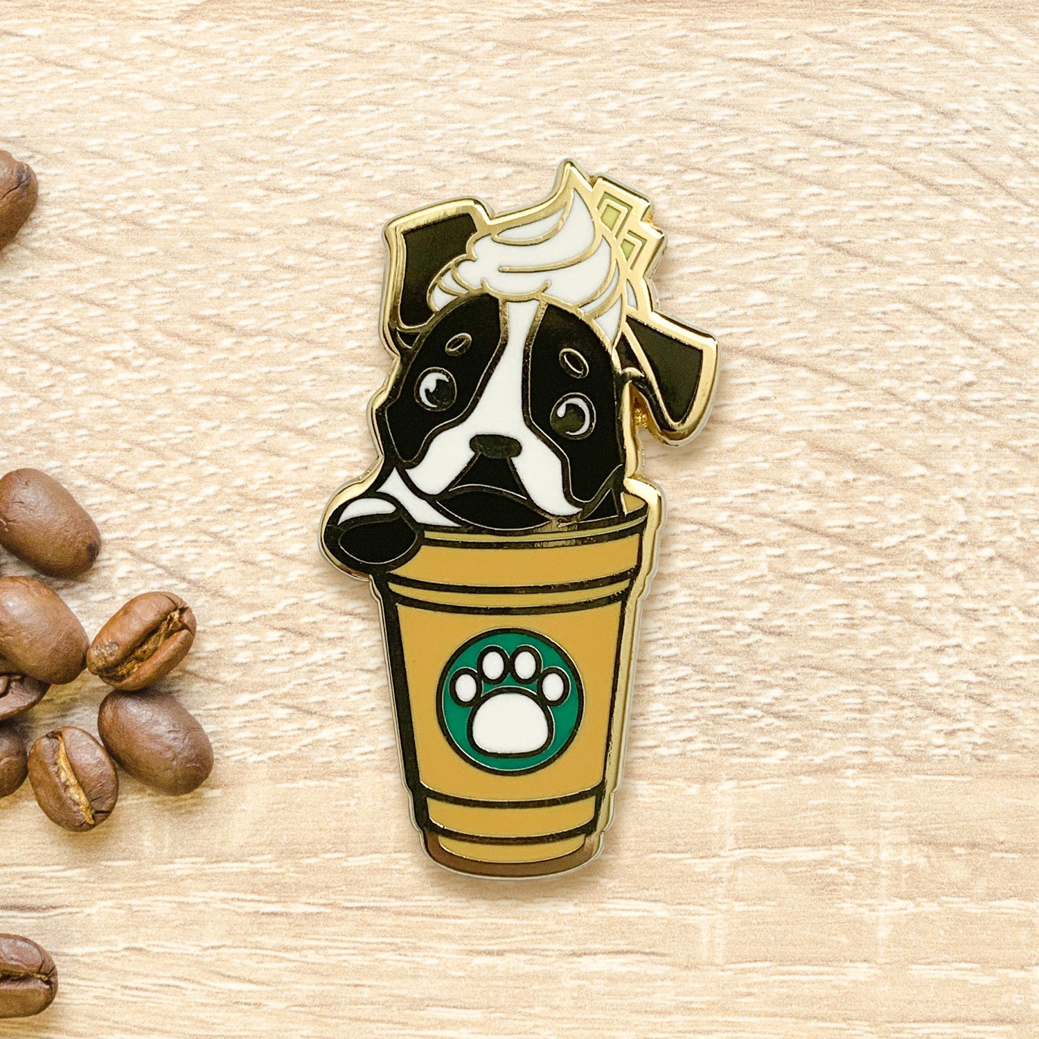 Boston Terrier & White Mocha Frappe Coffee Hard Enamel Pin by Cocktail Critters