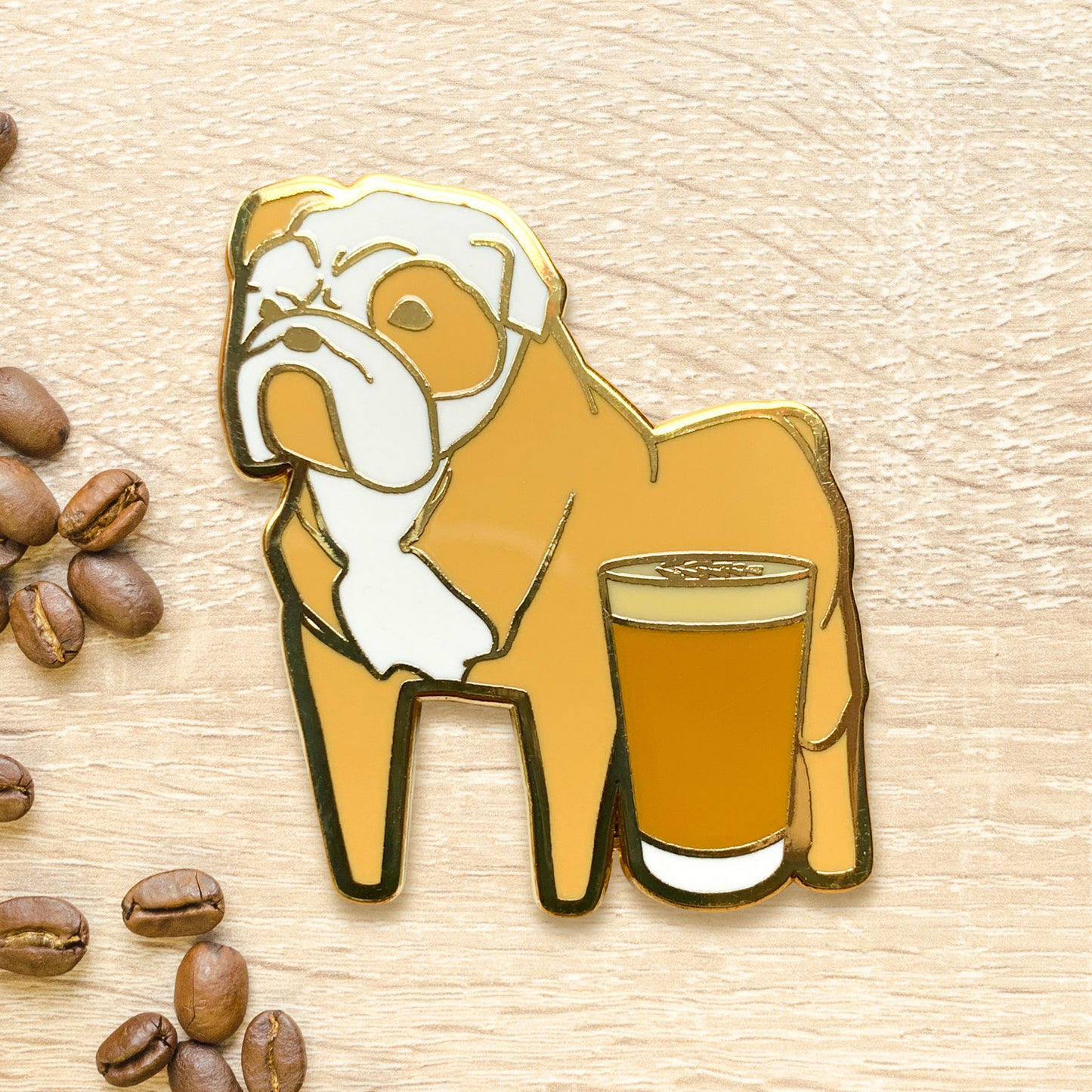 Bulldog & Latte Coffee Hard Enamel Pin by Cocktail Critters