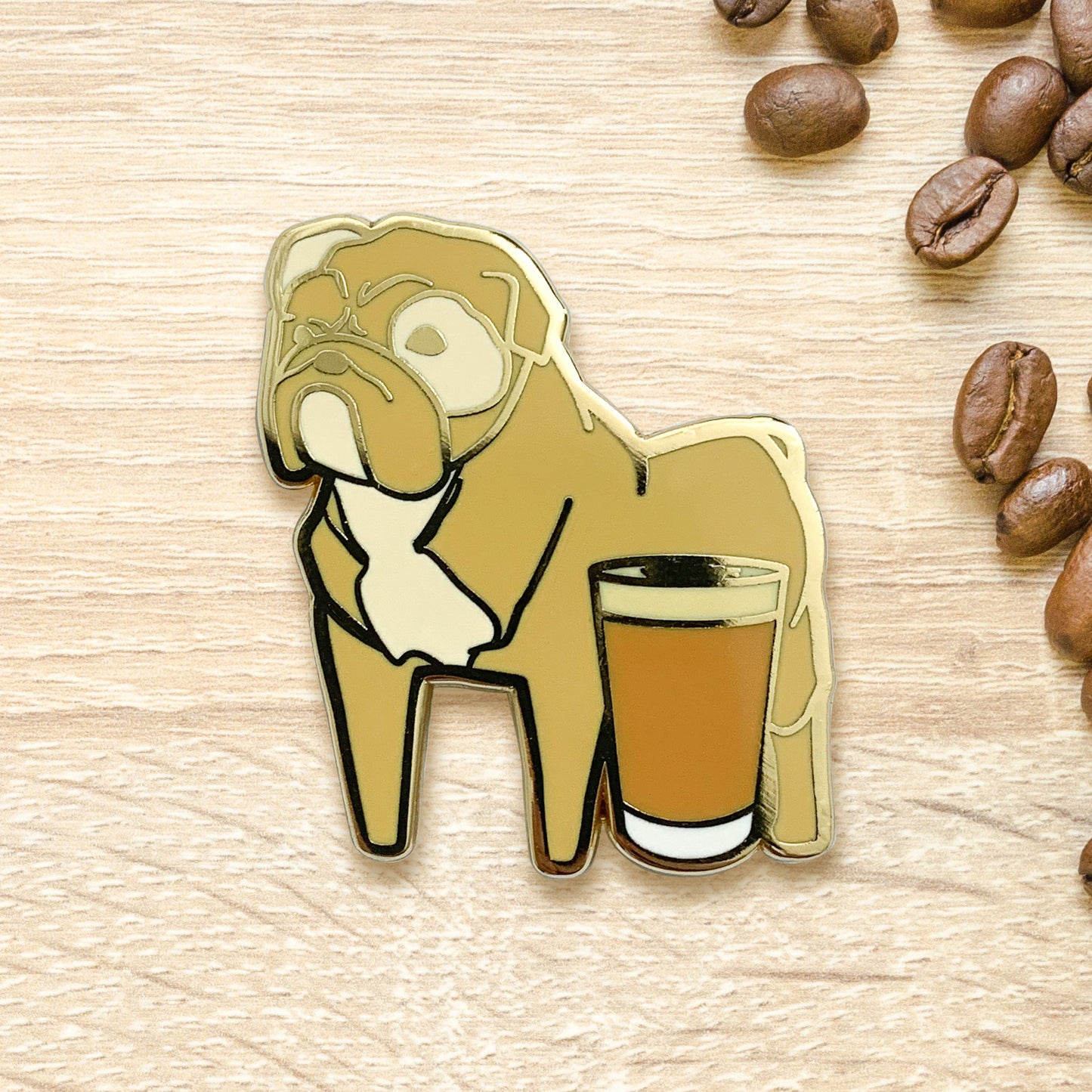 Bulldog & Latte Coffee Hard Enamel Pin by Cocktail Critters