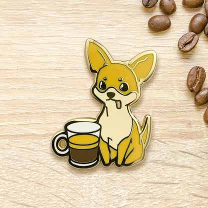 Chihuahua & Espresso Coffee Hard Enamel Pin by Cocktail Critters