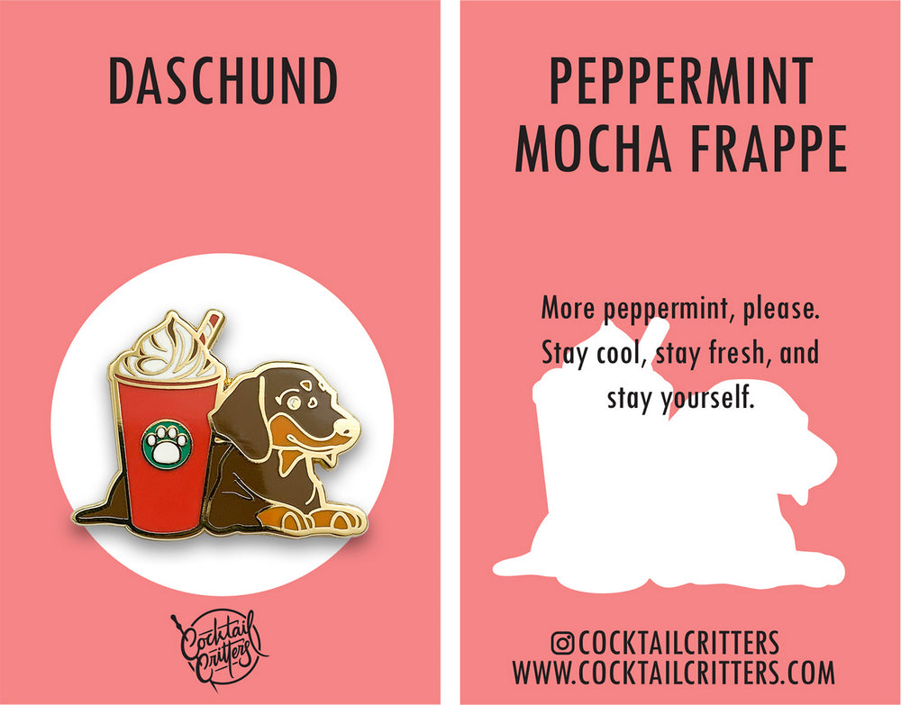 Dachshund & Peppermint Mocha Frappe Coffee Hard Enamel Pin by Cocktail Critters
