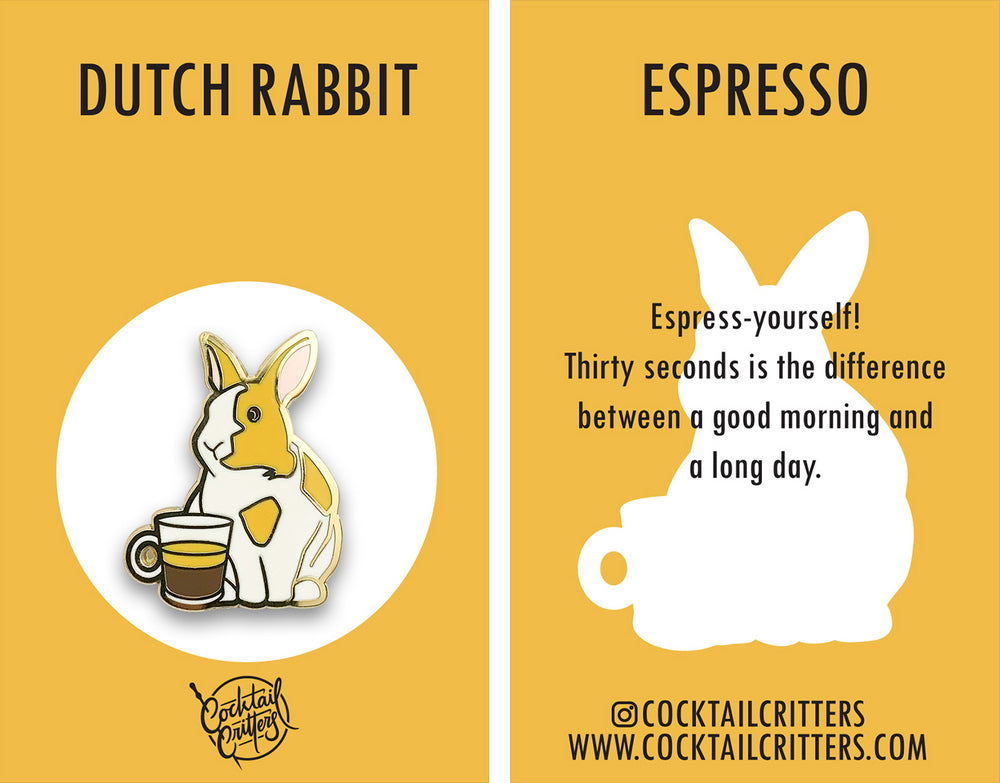 Dutch Rabbit & Espresso Coffee Hard Enamel Pin by Cocktail Critters