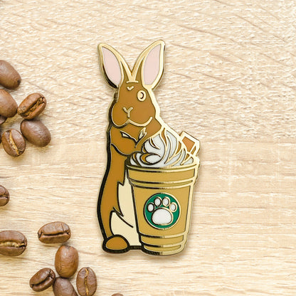 Flemish Giant Rabbit & Caramel Frappe Coffee Hard Enamel Pin by Cocktail Critters