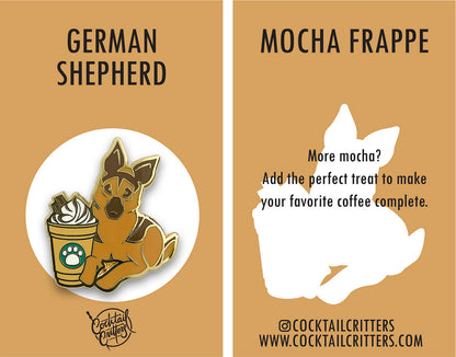 German Shepherd & Mocha Frappe Coffee Hard Enamel Pin by Cocktail Critters