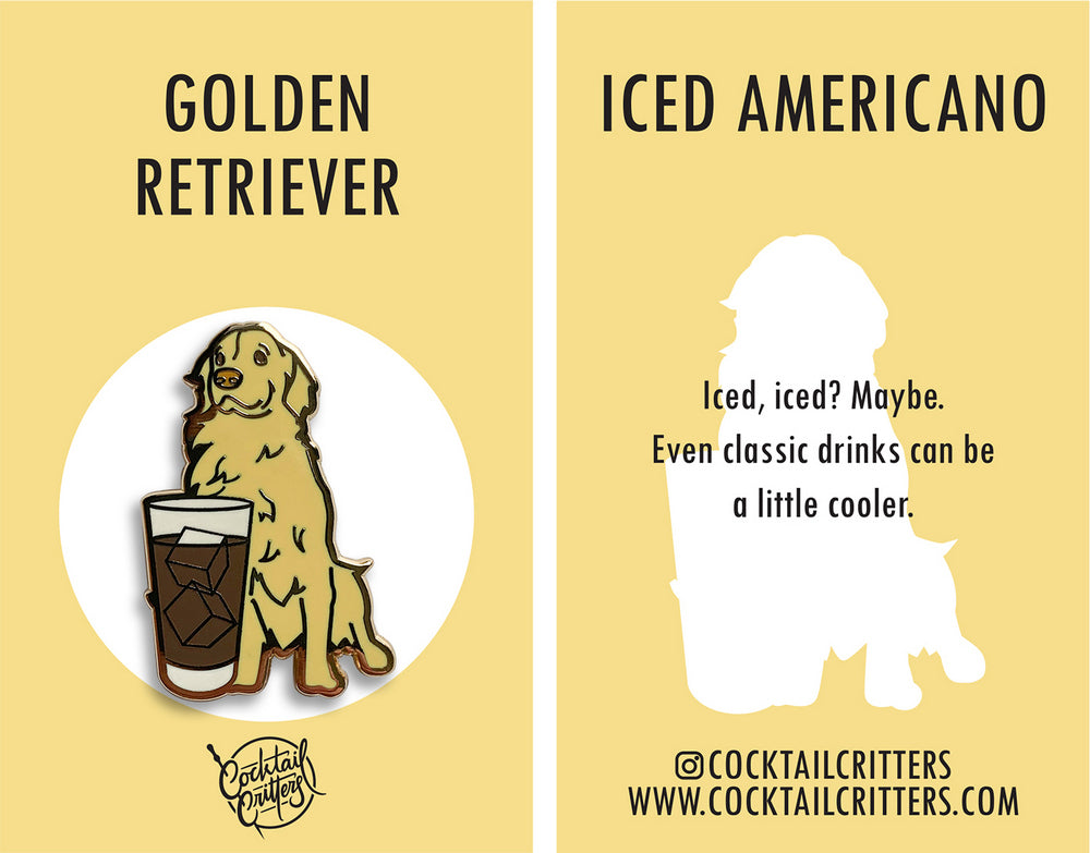Golden Retriever & Iced Americano Coffee Hard Enamel Pin by Cocktail Critters
