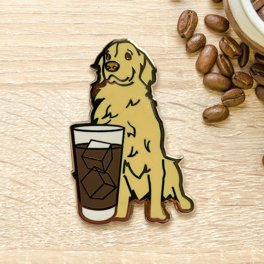 Golden Retriever & Iced Americano Coffee Hard Enamel Pin by Cocktail Critters
