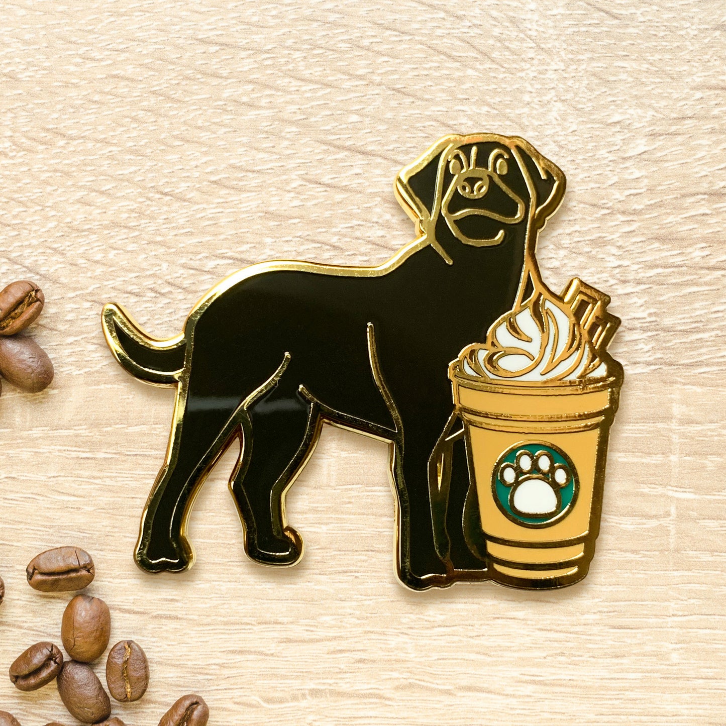 Black Labrador & Mocha Frappe Coffee Hard Enamel Pin by Cocktail Critters