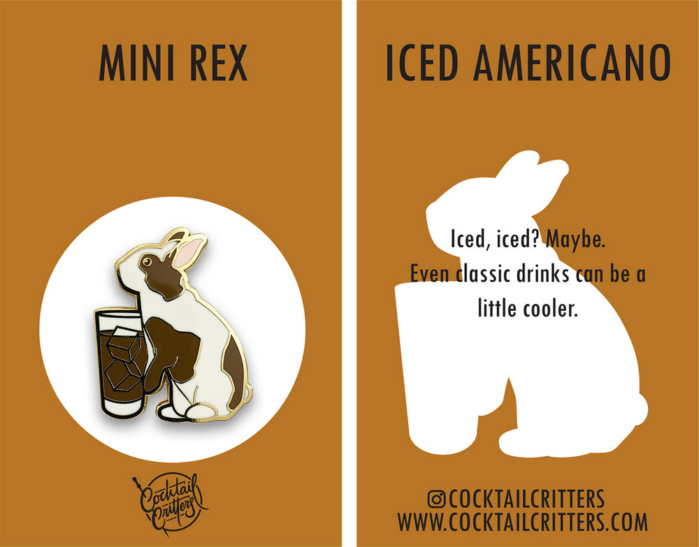 Mini Rex Rabbit & Iced Americano Coffee Hard Enamel Pin by Cocktail Critters