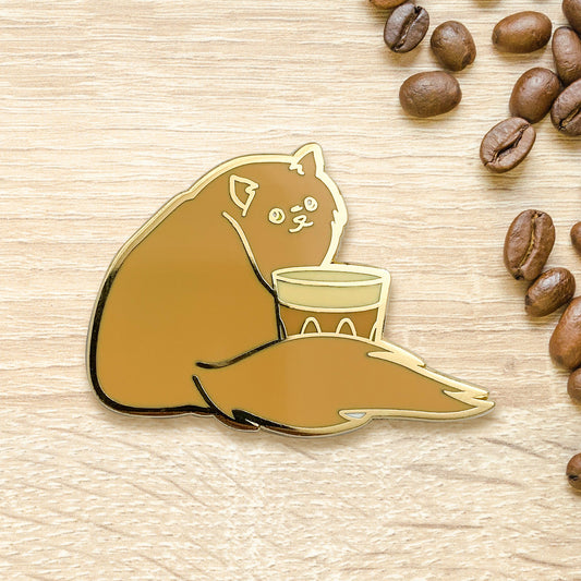 Persian Cat & Latte Coffee Hard Enamel Pin by Cocktail Critters