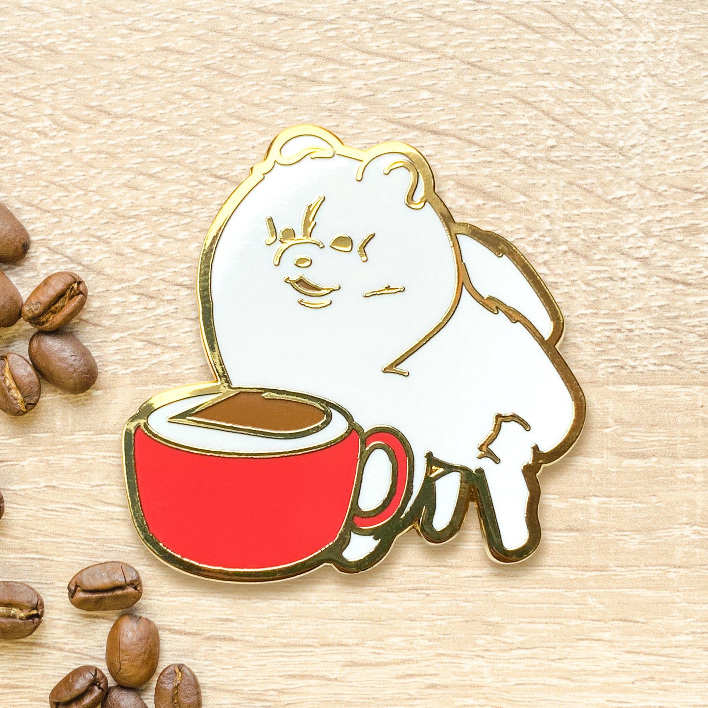 Pomeranian & Cappuccino Coffee Hard Enamel Pin by Cocktail Critters