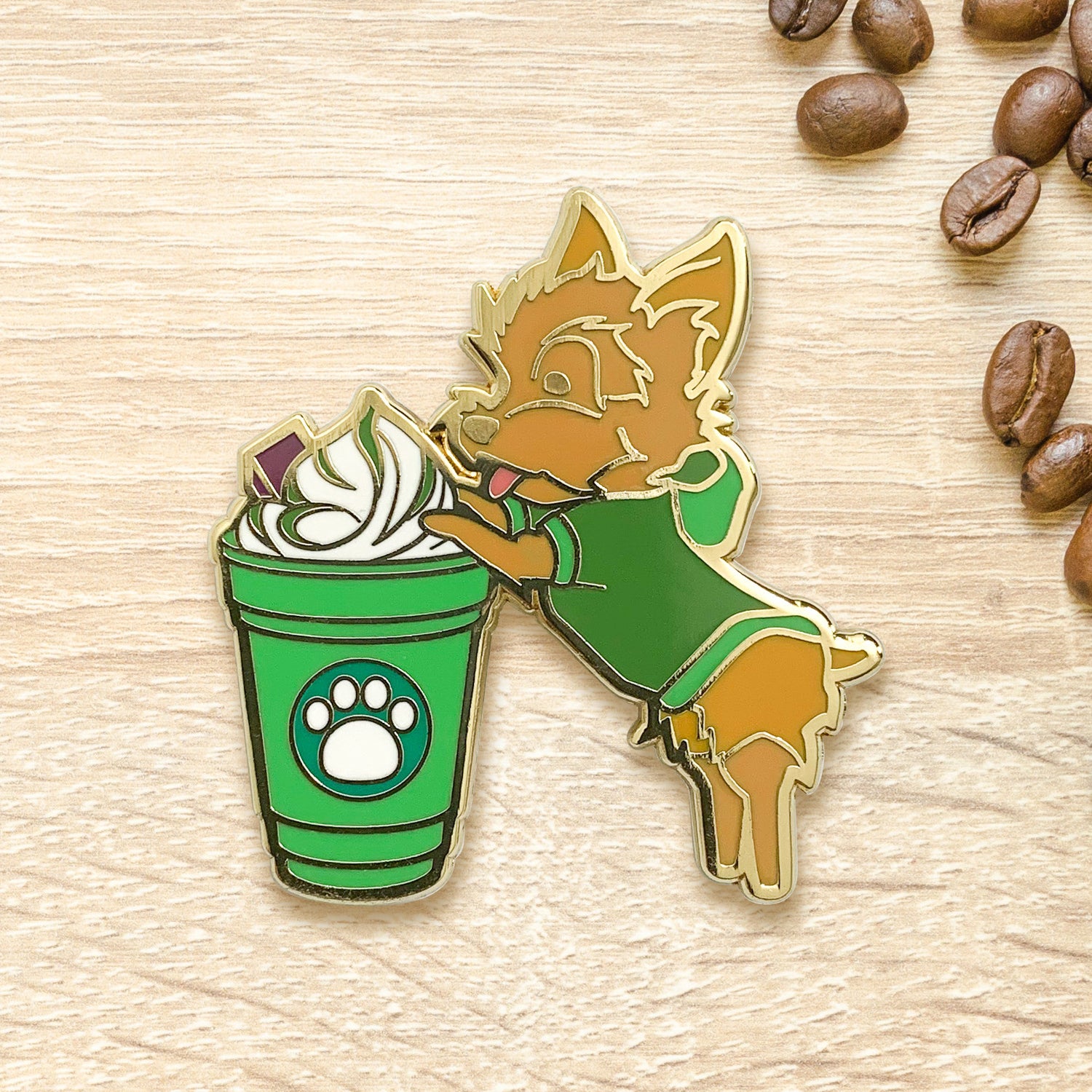 Yorkshire Terrier & Matcha Frappe Coffee Hard Enamel Pin by Cocktail Critters