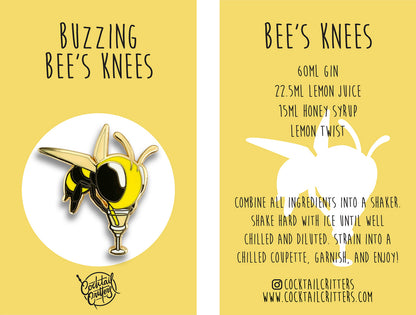 Buzzing Bee's Knees Cocktail Enamel Pin by Cocktail Critters