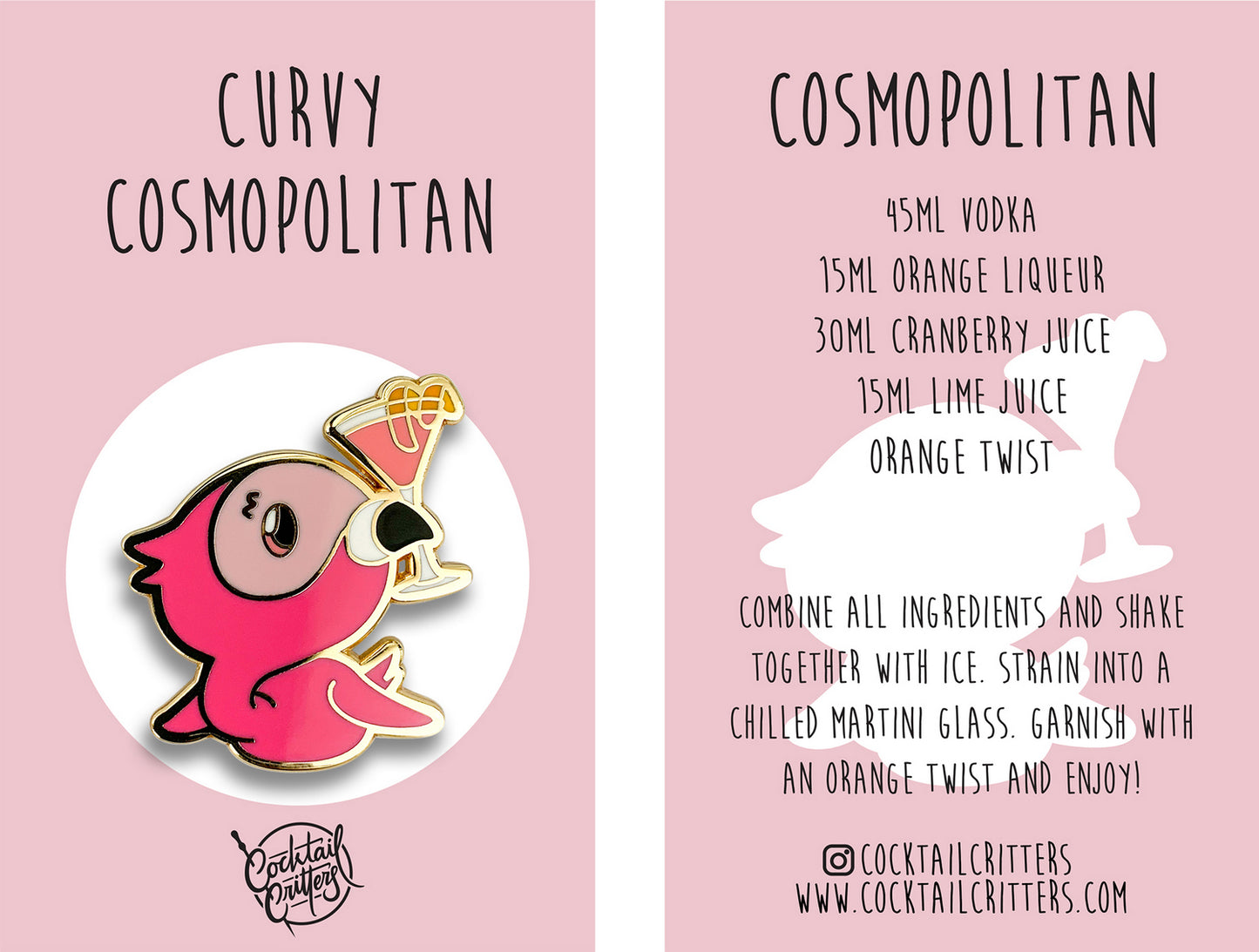Curvy Cosmopolitan Cocktail Enamel Pin by Cocktail Critters