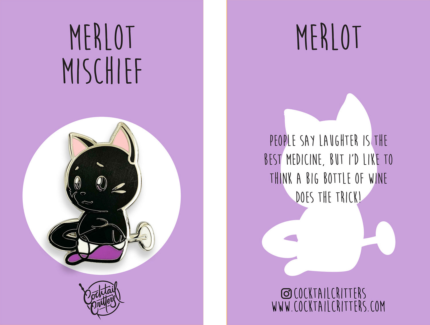 Merlot Mischief Cocktail Enamel Pin by Cocktail Critters