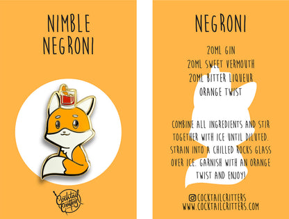 Nimble Negroni Cocktail Enamel Pin by Cocktail Critters