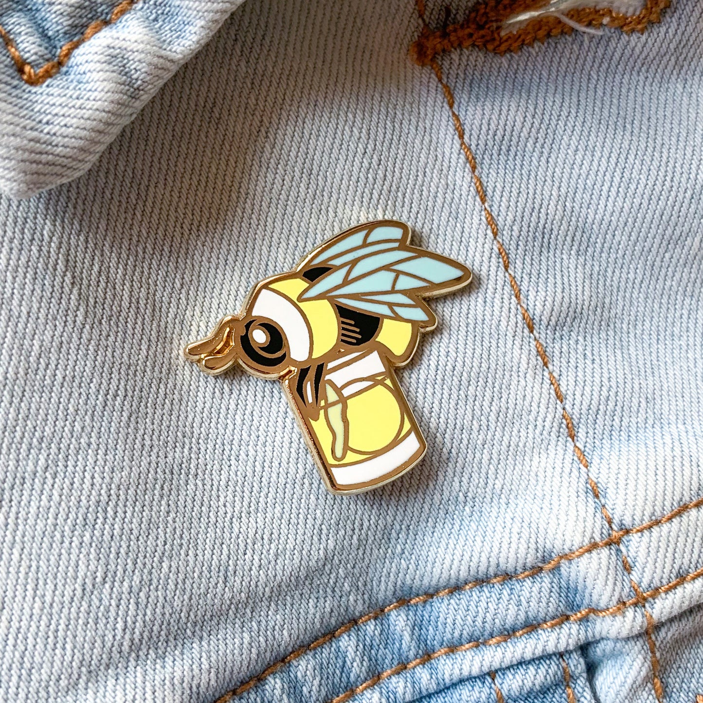 Bumblebee and Penicillin Cocktail Hard Enamel Pin by Cocktail Critters on Denim
