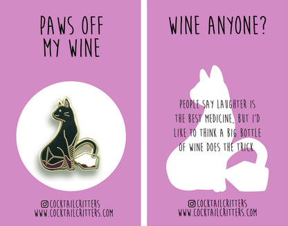 Cat and Merlot Wine Hard Enamel Pin by Cocktail Critters