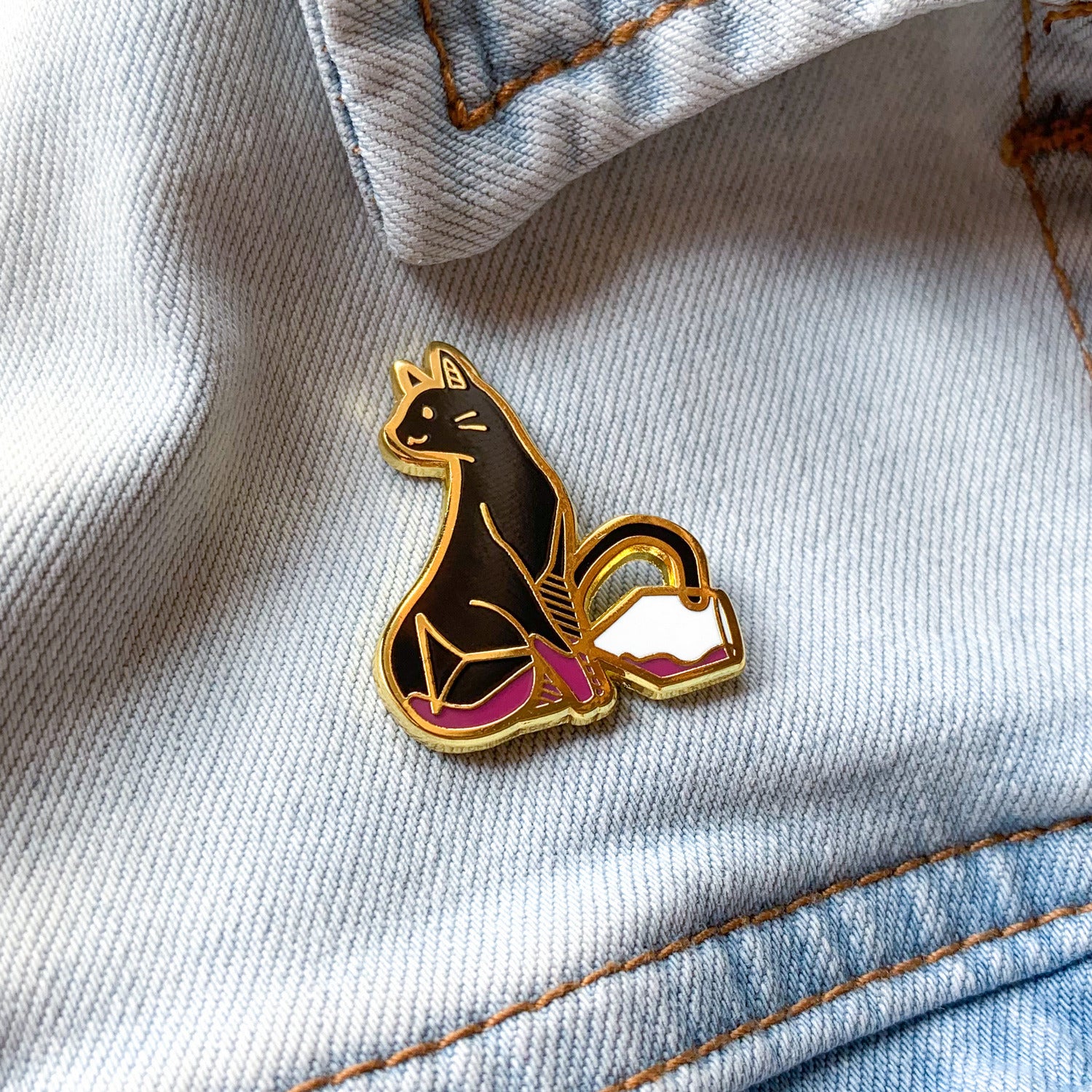 Cat and Merlot Wine Hard Enamel Pin by Cocktail Critters on Denim