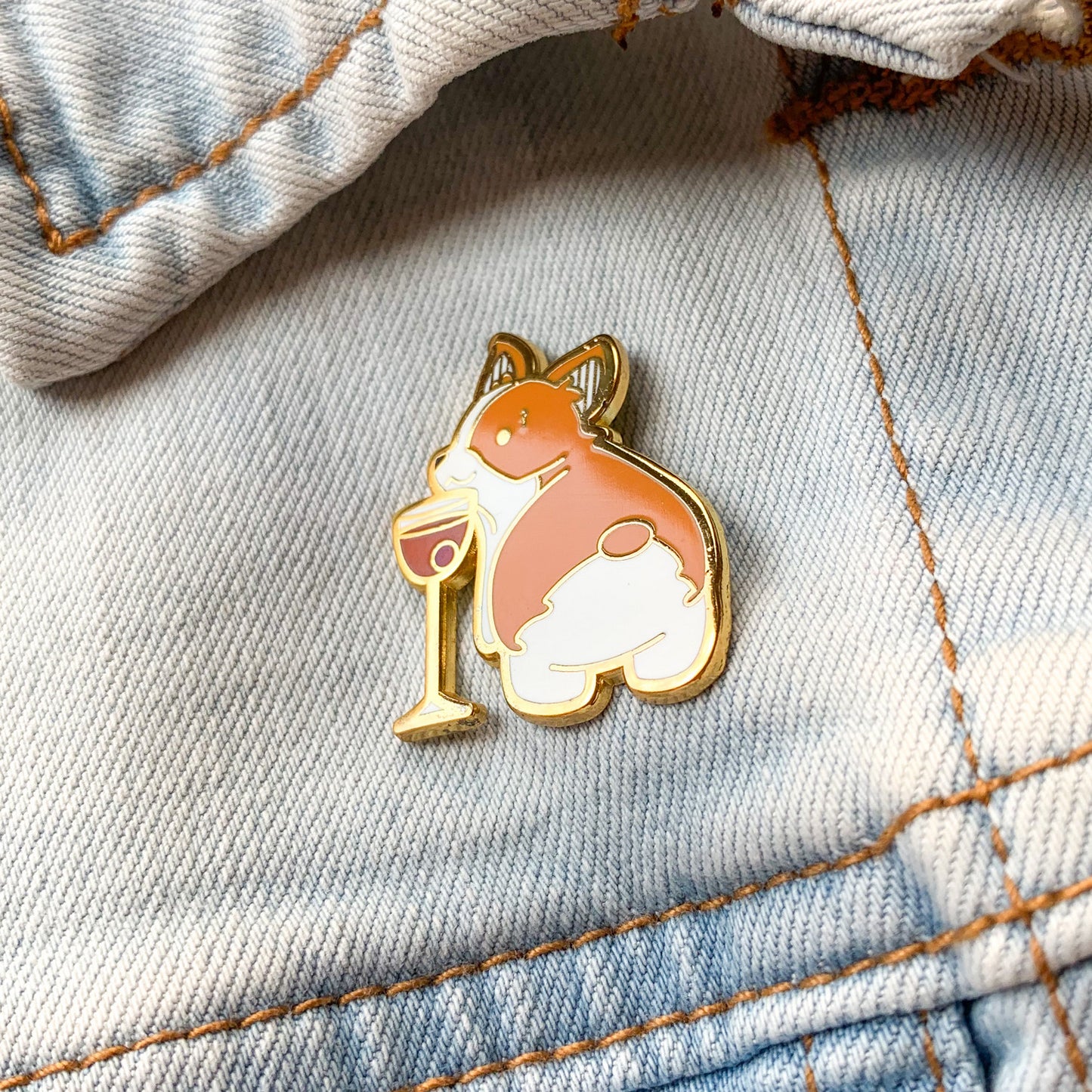Corgi and Manhattan Cocktail Hard Enamel Pin by Cocktail Critters on Denim