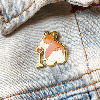 Corgi and Manhattan Cocktail Hard Enamel Pin by Cocktail Critters on Denim