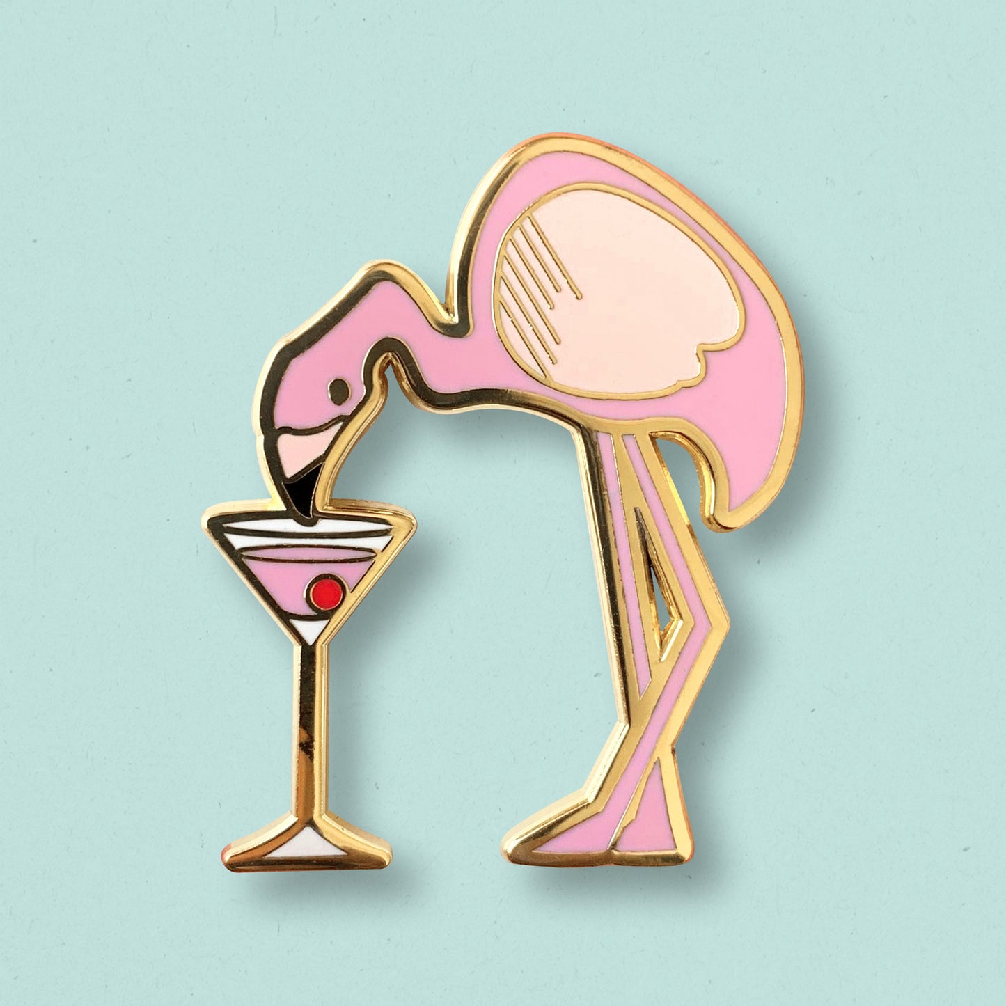 Flamingo and Cosmopolitan Cocktail Hard Enamel Pin by Cocktail Critters