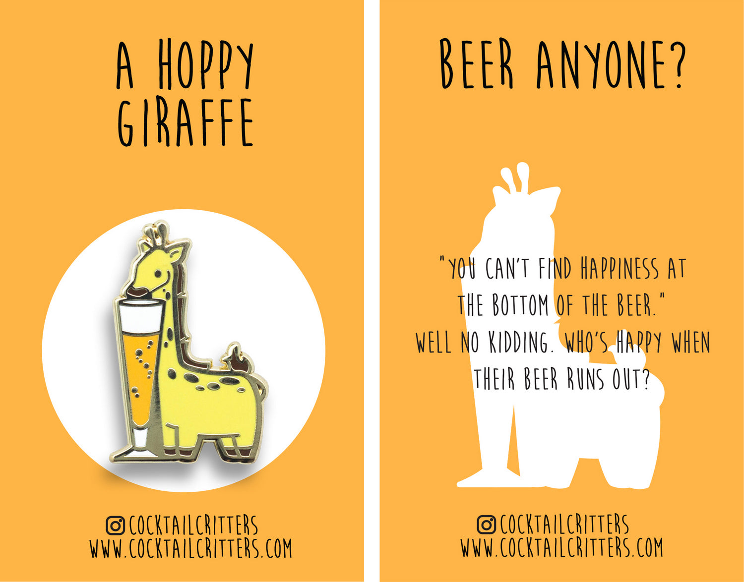Giraffe and Lager Beer Hard Enamel Pin by Cocktail Critters