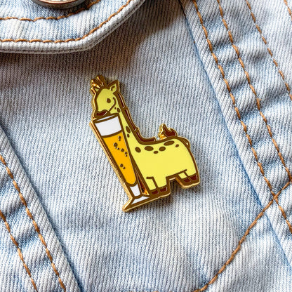 Giraffe and Lager Beer Hard Enamel Pin by Cocktail Critters on Denim