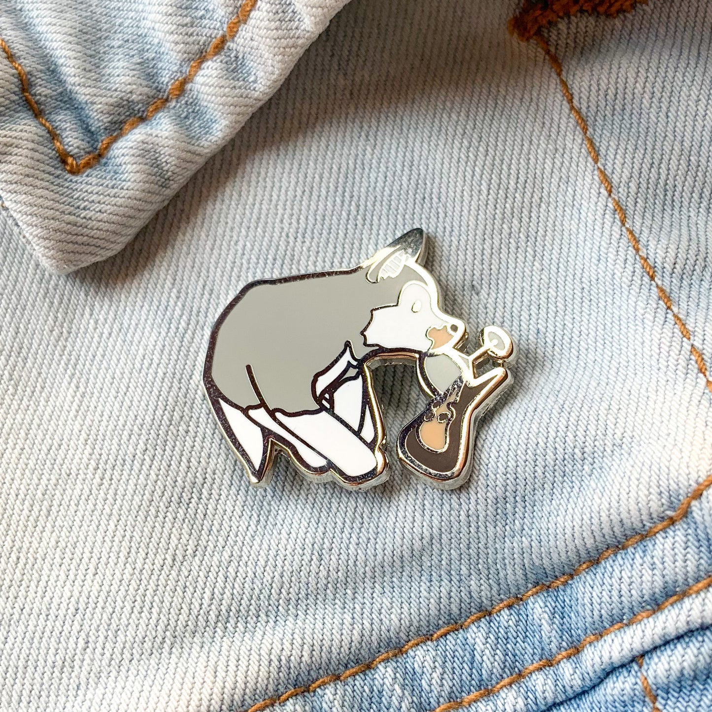Husky and Espresso Martini Cocktail Hard Enamel Pin by Cocktail Critters on Denim