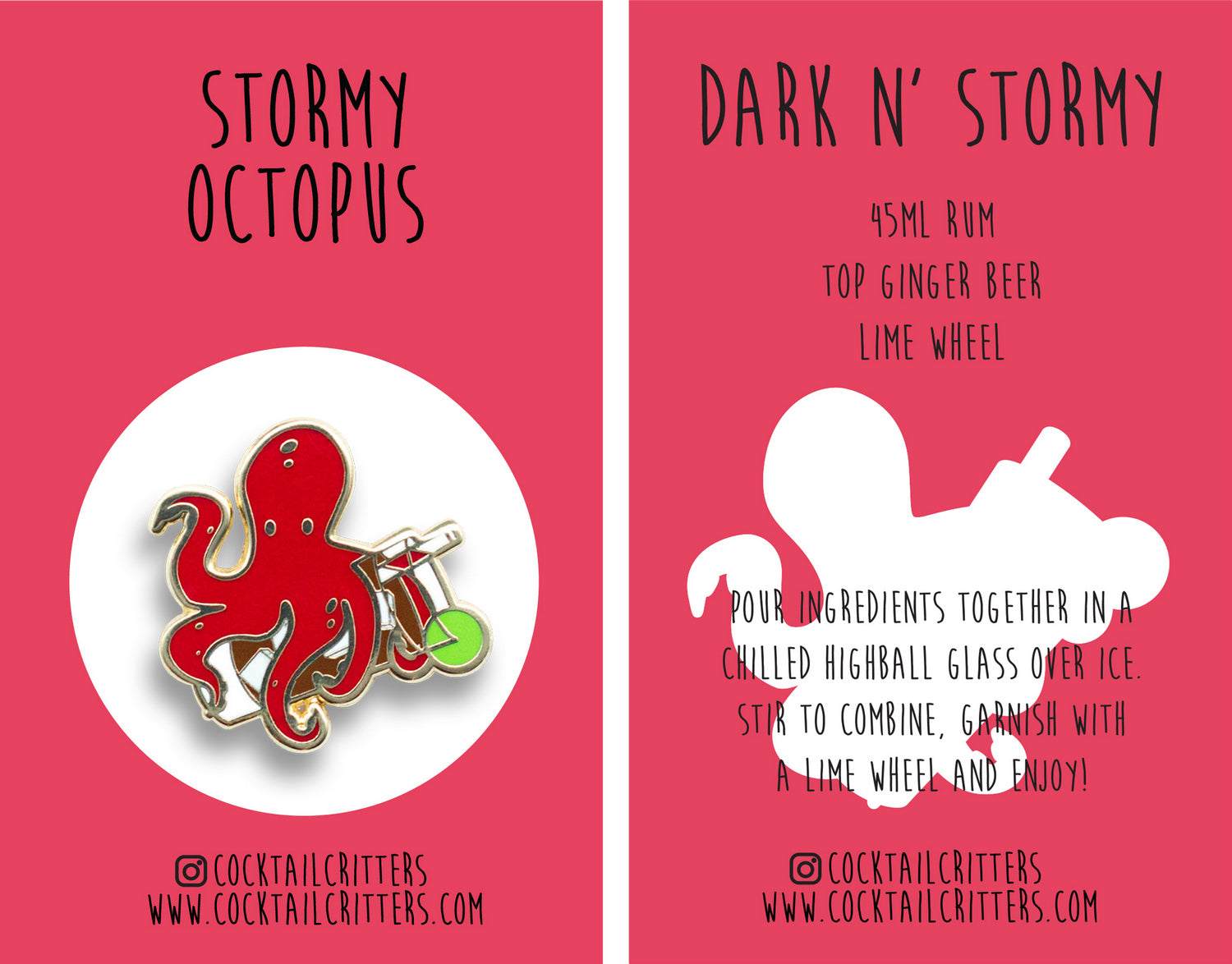 Octopus and Dark n' Stormy Cocktail Hard Enamel Pin by Cocktail Critters
