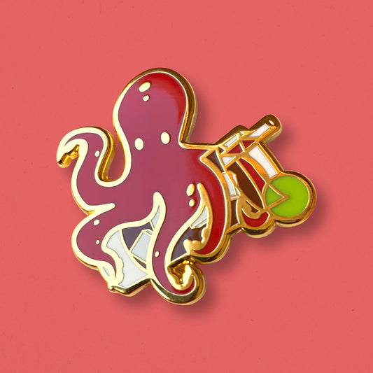 Octopus and Dark n' Stormy Cocktail Hard Enamel Pin by Cocktail Critters