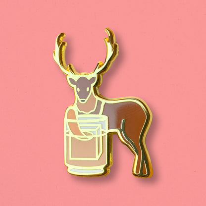 Deer & Old Fashioned Hard Enamel Pin by Cocktail Critters
