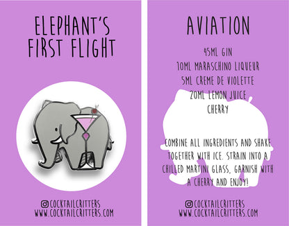 Elephant & Aviation Cocktail Hard Enamel Pin by Cocktail Critters