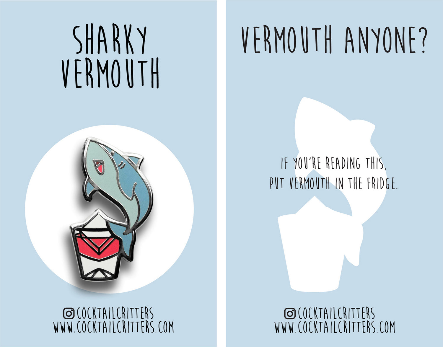 Great White Shark & Vermouth Hard Enamel Pin by Cocktail Critters